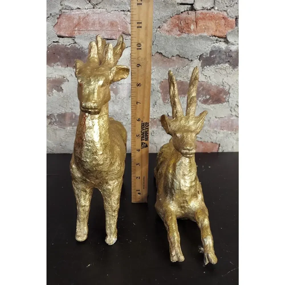 Set Of Reindeer Figures Gold Deer Christmas Decorations Ab - Picture 3 of 3